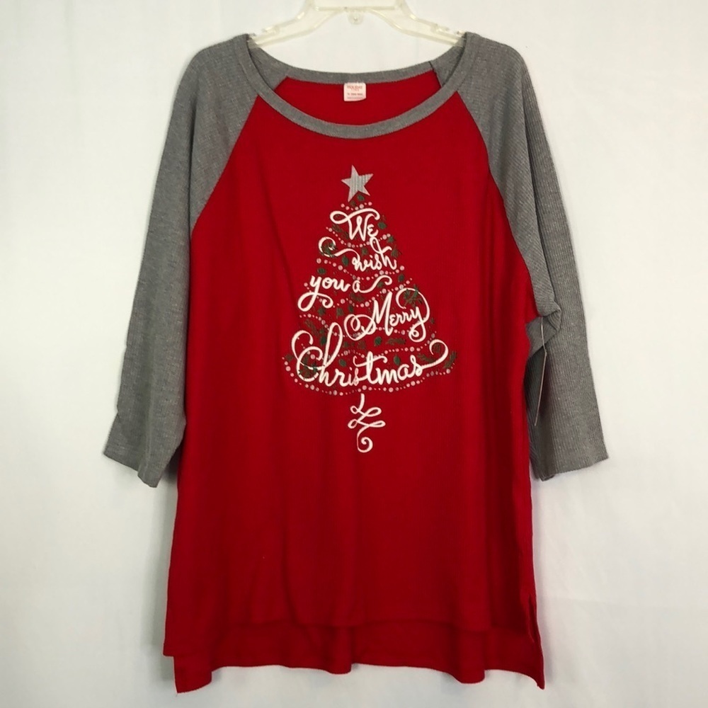 HOLIDAY TIME Tee Shirt 4/3 Sleeve Red/Gray Size 1X (16W-18W)